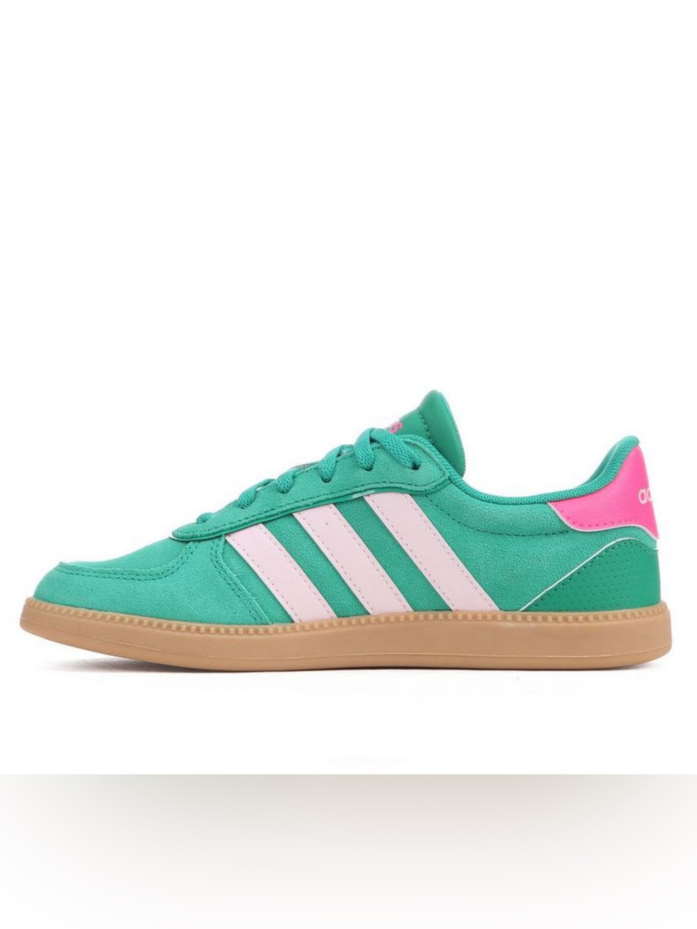 adidas Kids BREAKNET SLEEK J Teal Suede Sneaker with Pink Stripes - Picture 5 of 9